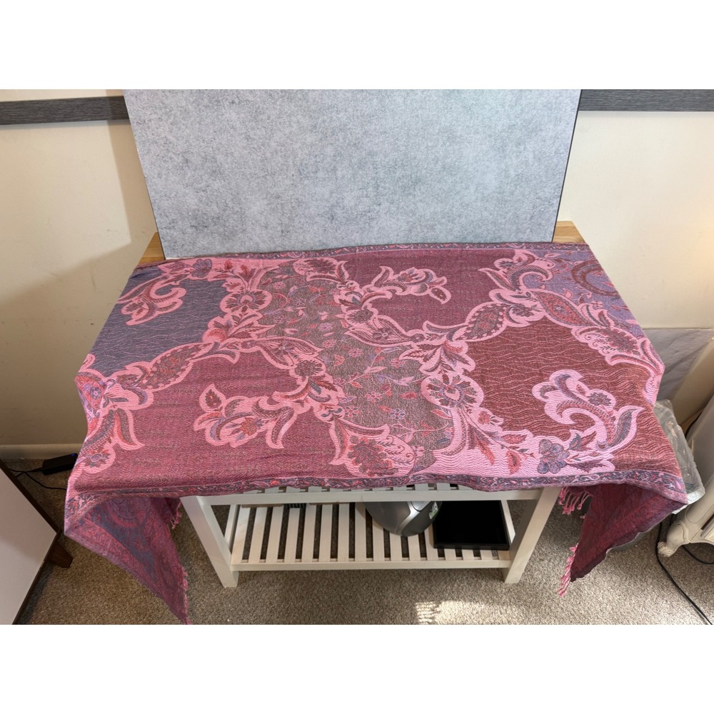 Magenta Purple Paisley Pashmina Shawl Scarf with Knotted Fringe Wrap